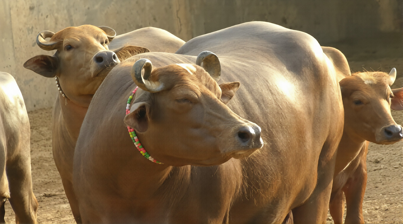 Brown Buffaloes Sun Bathing